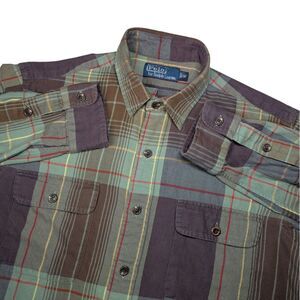 Polo Ralph Lauren Plaid Button Up Double Pocket Long‎ Sleeve Shirt Medium Green